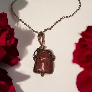 Copper Wire Wrapped Red Jasper Pendant Necklace | Grounding & Strength |